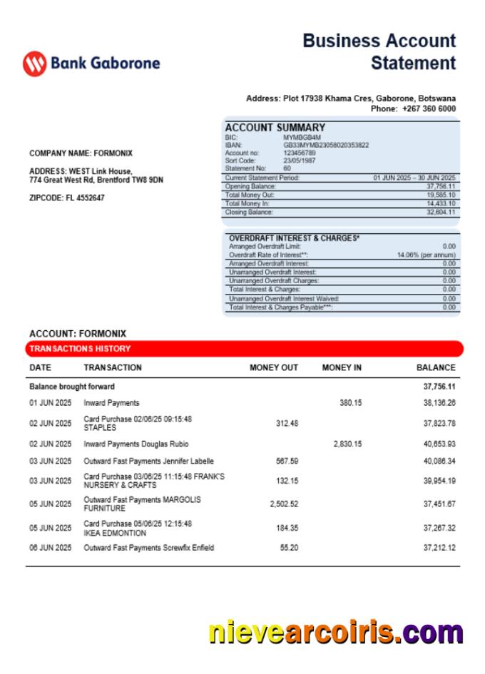 Bank Gaborone business firm statement